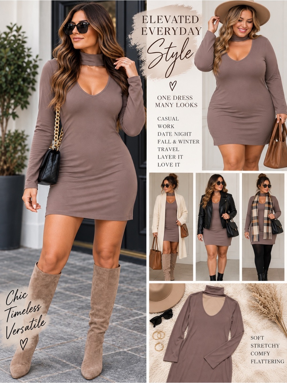 NWT Motel Rocks Taupe Choker Cutout Bodycon Mini Dress Y2K Size L